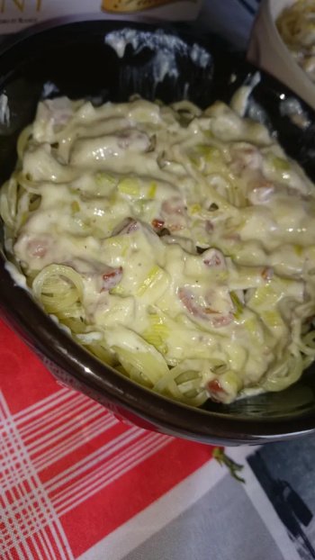Pâtes carbonara aux poireaux