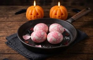 Œufs marbrés rouges pour Halloween : une recette bluffante