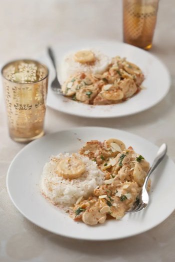 Poulet coco, banane, tandoori