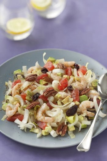 Salade d'endives, pamplemousse et crevettes