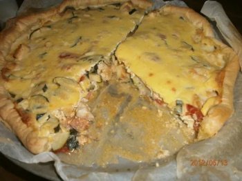 Tarte au poulet, courgettes et moutarde