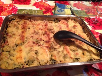 Lasagnes courgettes lardons et chèvre