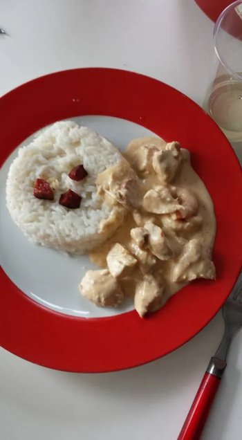 Poulet coco, chorizo et crevettes