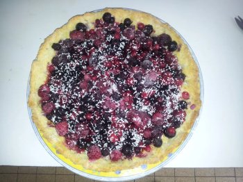 Tarte aux fruits rouges, pâte sablée coco
