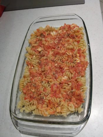 Pâtes \fond de frigo\ au jambon et fromage de chèvre