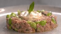 Salade d'edamame, chair à saucisse de toulouse