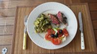 Rougets farcis à l'anchoïade et purée de courgette