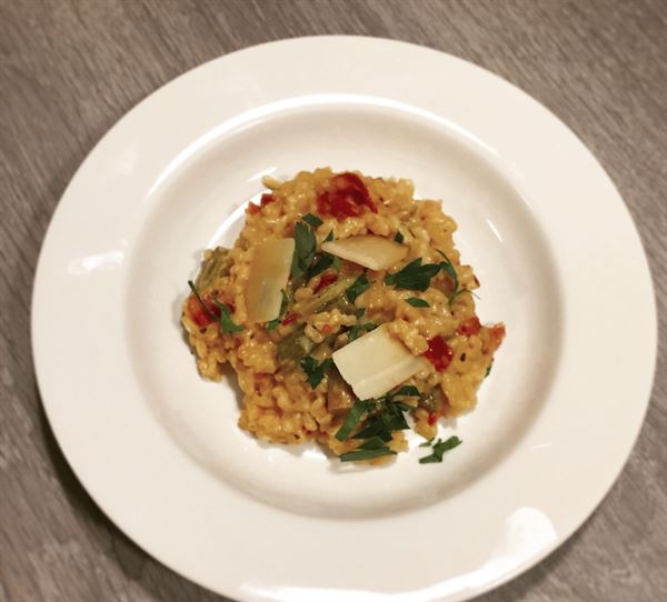 Risotto d'asperges vertes et coppa