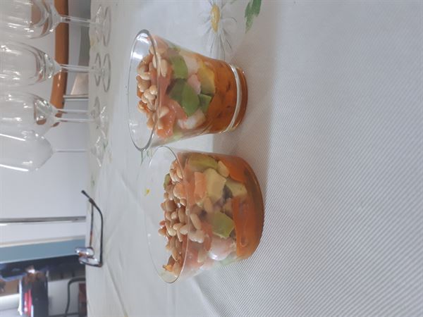 verrine fraîcheur crevette/avocat/carotte