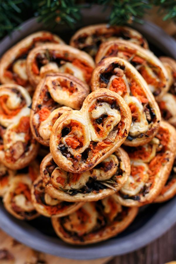 recette Palmiers feuilletés potiron, champignons, noix et romarin (vegan)