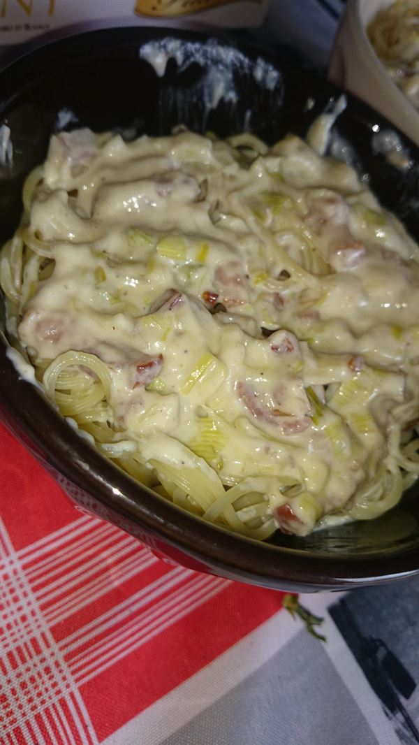 recette Pâtes carbonara aux poireaux