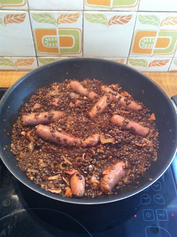 recette Lentilles aux chipolatas et lardons