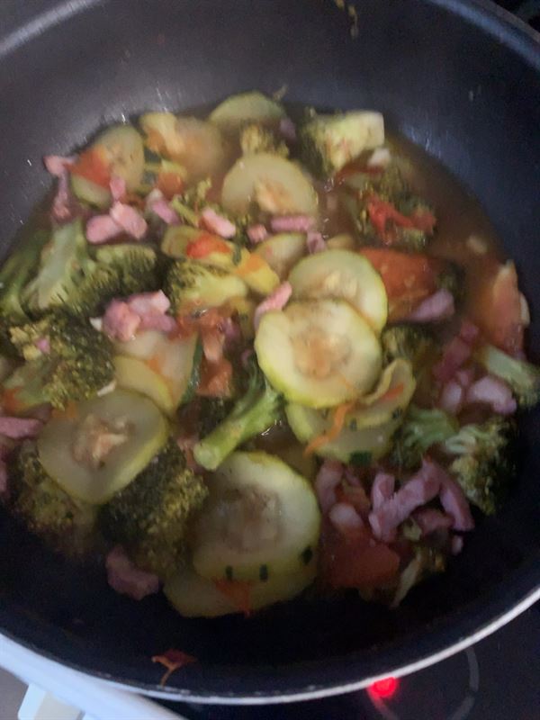 recette fondue de légumes et petits lardons