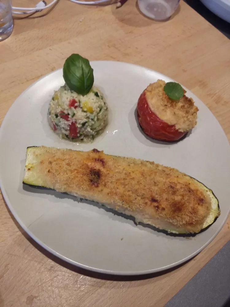 Courgettes farcies tomate-mascarpone