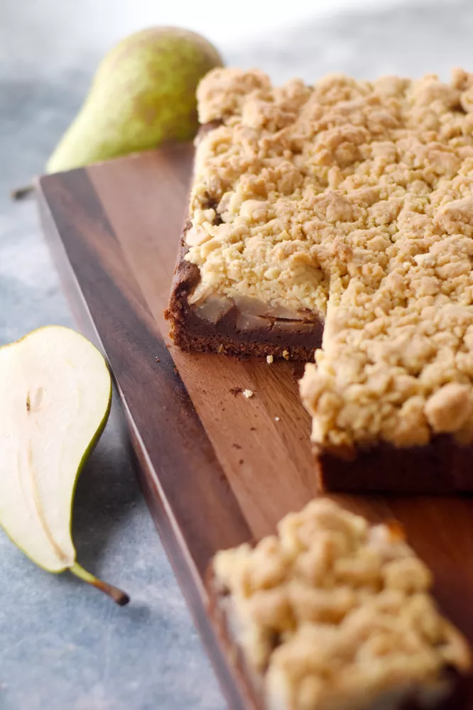 Recette de Crumble cake poires et chocolat