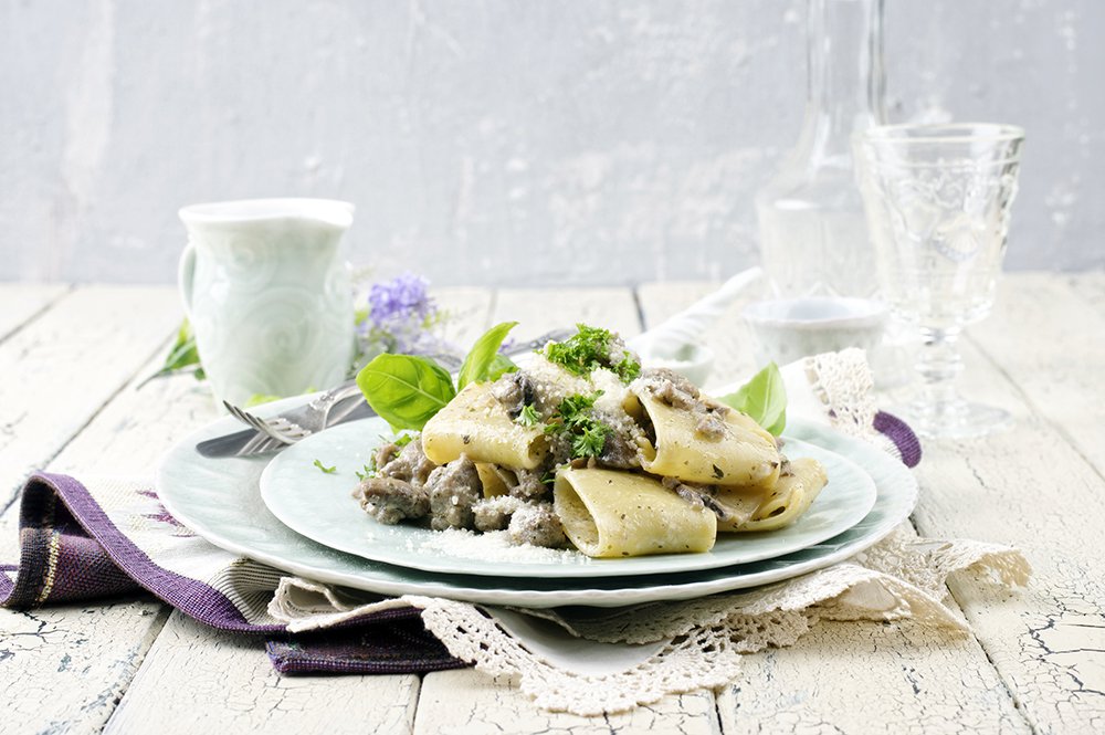 Paccheri au poulet et crème au safran