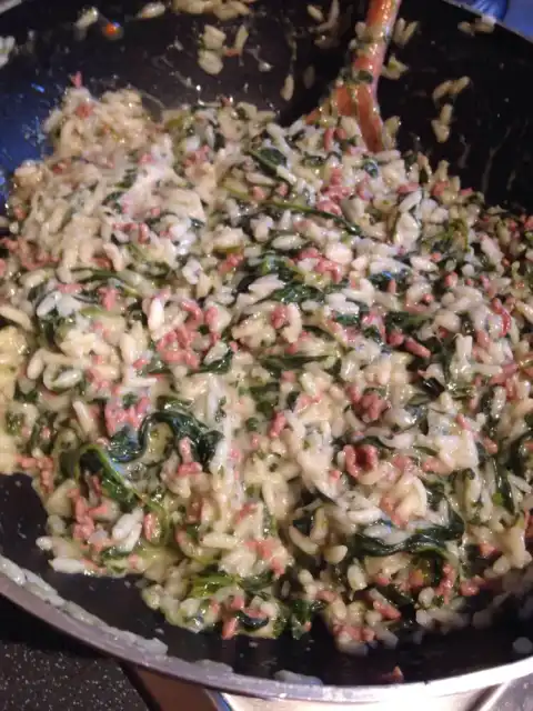 Risotto aux épinards et au porc