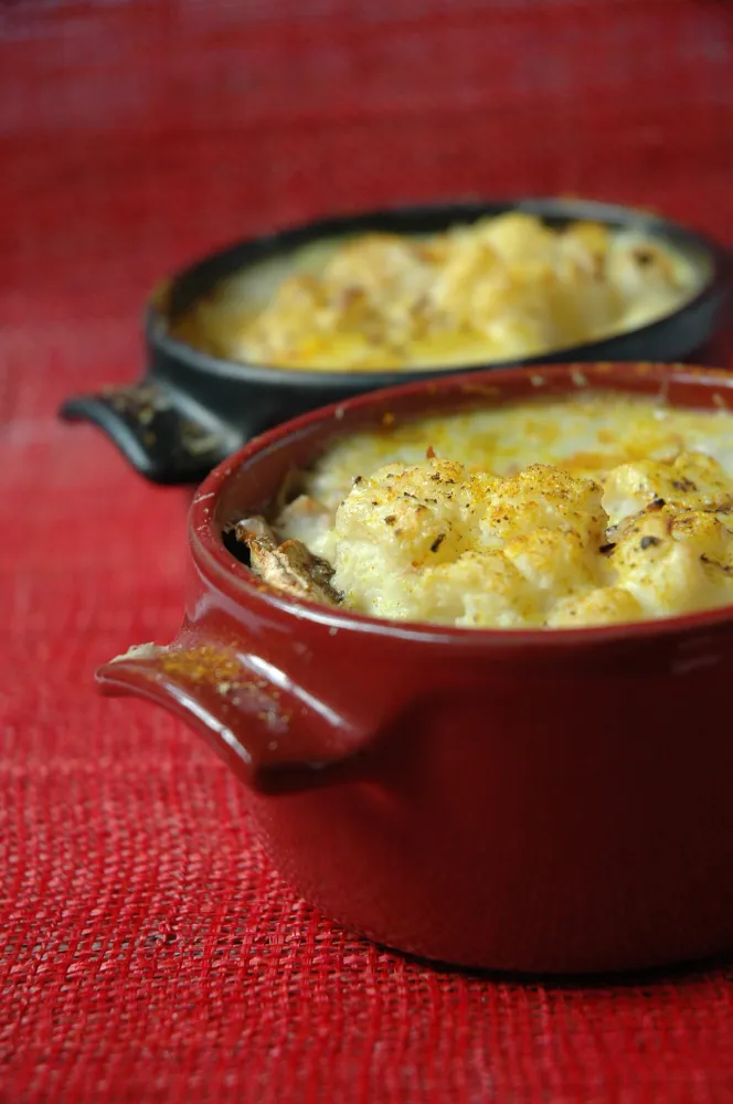 Gratin de chou fleur au thon et aux champignons