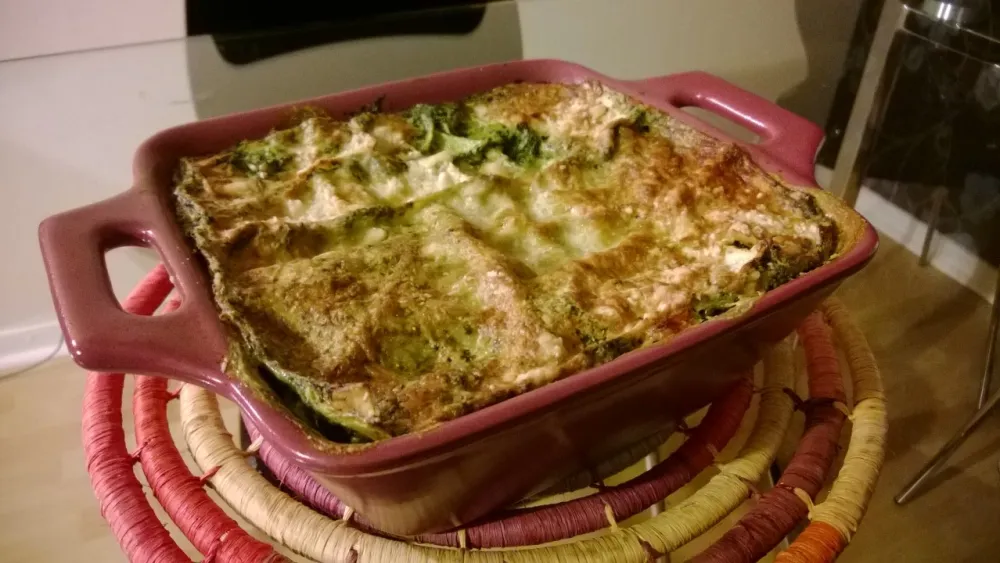 Lasagnes aux épinards, chèvre et poulet