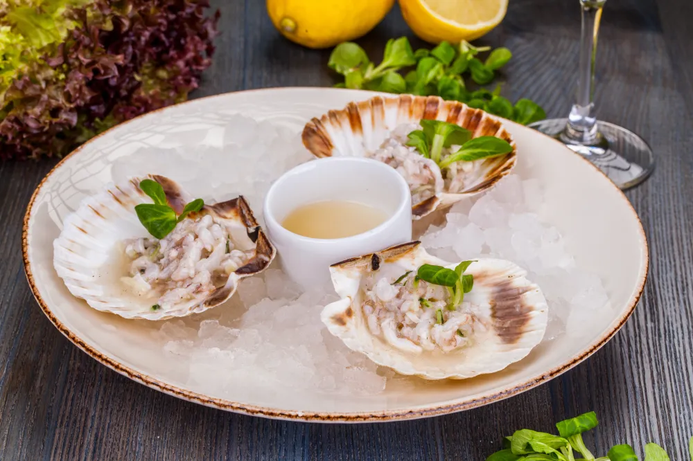 Tartare de Saint-Jacques, huitres et bar