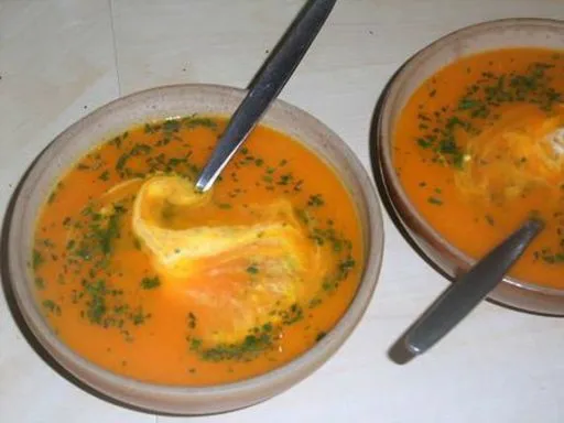 Velouté potimarron, tomates, lentilles corail