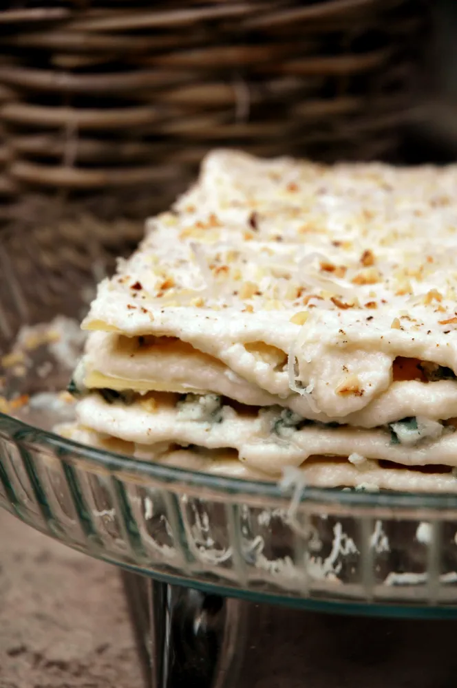 Lasagnes au Bleu, chou-fleur et noix