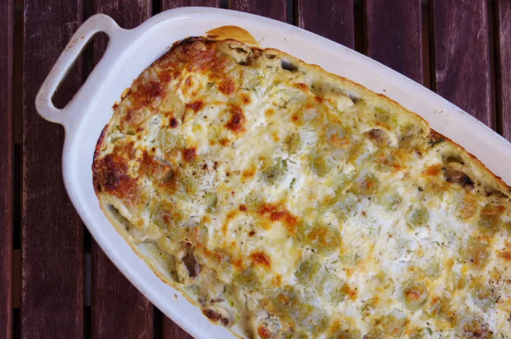 Gratin de ravioles fondant (lardon, chèvre et crème)