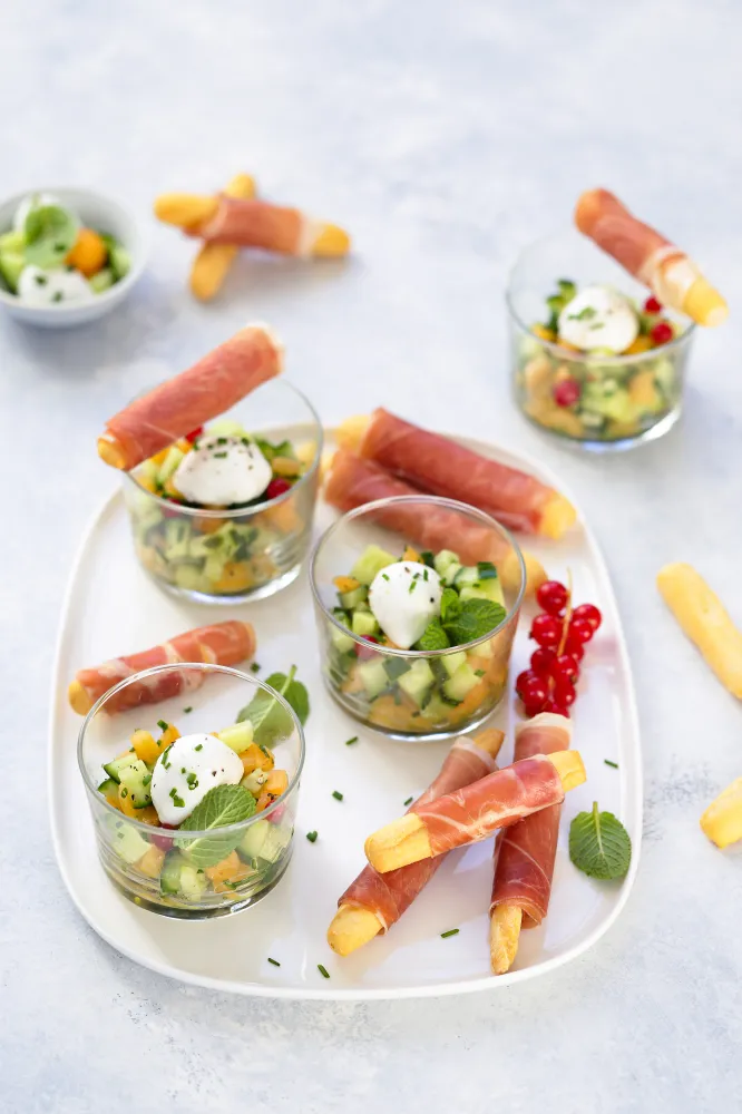 Tartare de melon et concombres, Prosciutto di Parma