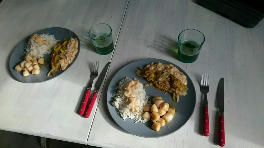 Saint Jacques au Cidre et fondue de poireaux