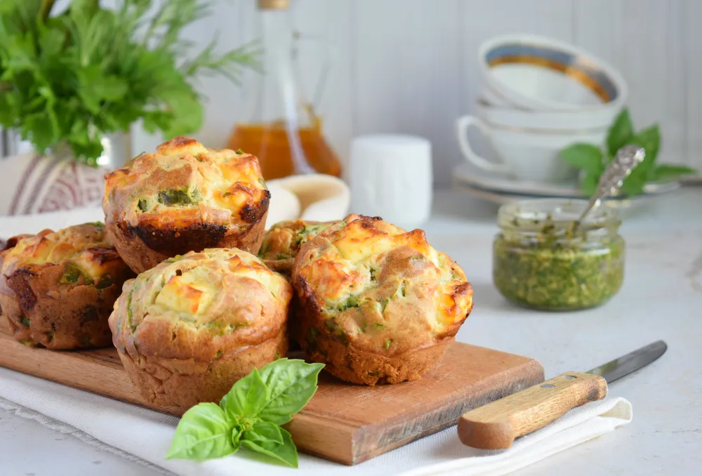 Muffins apéritifs au saumon, pesto et trois fromages