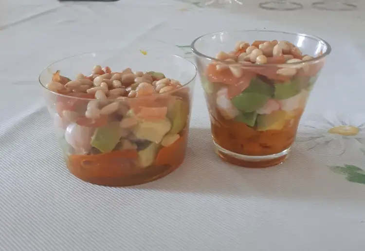 verrine fraîcheur crevette/avocat/carotte