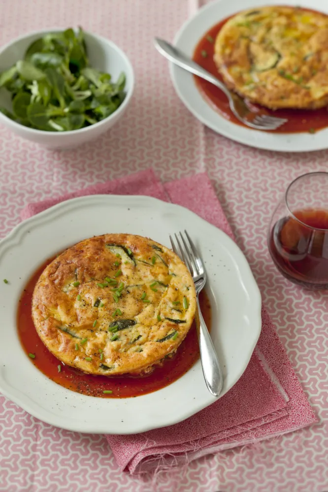 Flan de courgette et son coulis de tomate