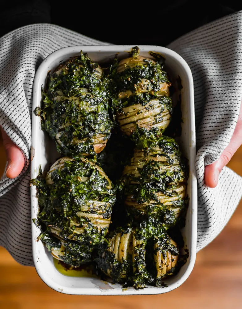 Hasselback potatoes aux épinards et parmesan