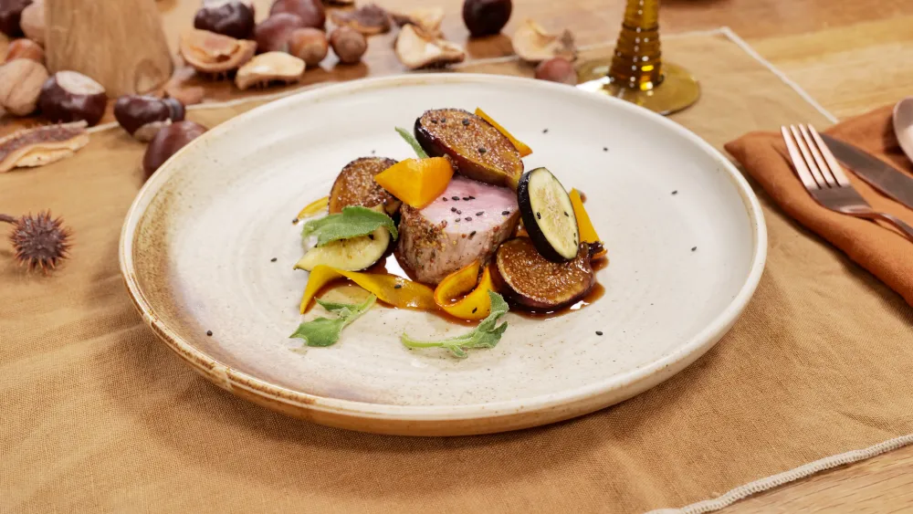 Veau des Landes, courge butternut et potimarron au sésame et figues