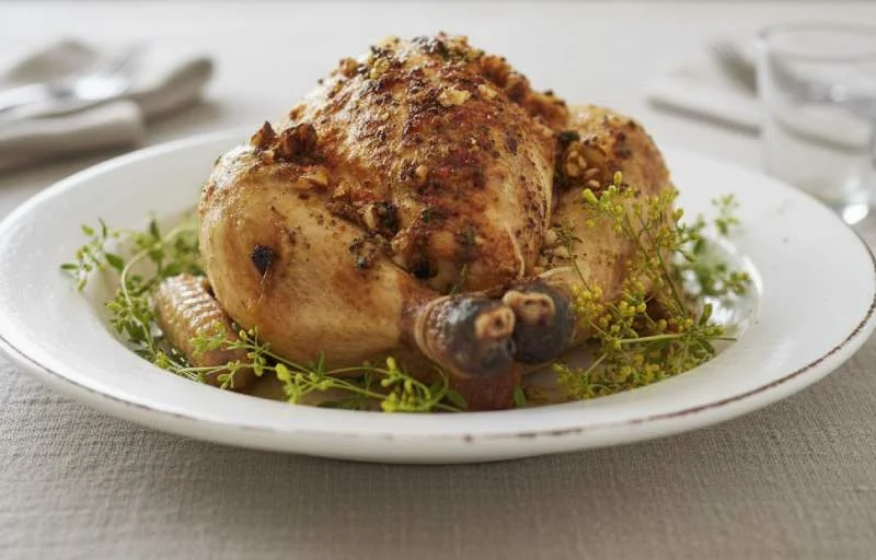 Chapon farci, polenta crémeuse