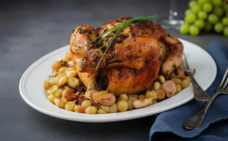 Chapon rôti aux raisins et aux cèpes