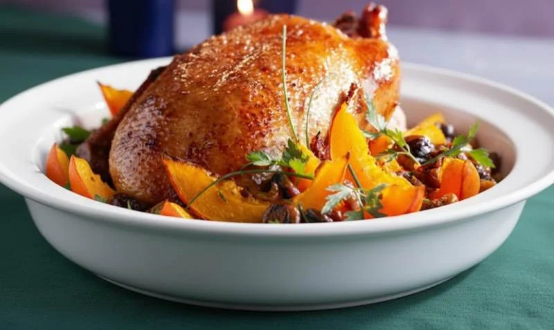 Oie rôtie aux marrons et potimarron