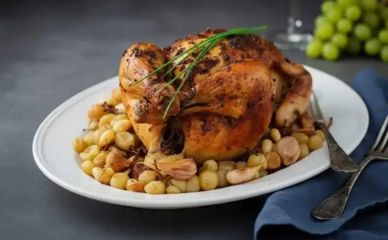 Chapon rôti aux raisins et aux cèpes