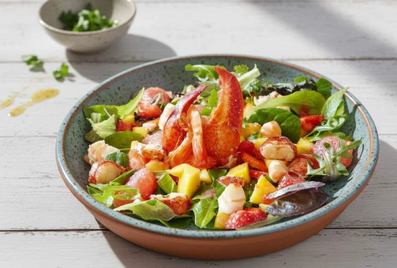 Salade de homard et crevettes à la vinaigrette de framboise et fraise