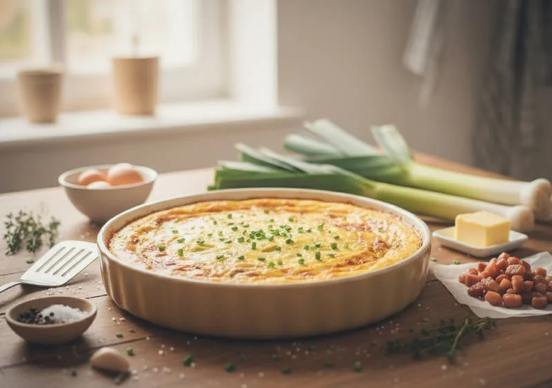 Quiche sans Pâte aux Poireaux et Lardons