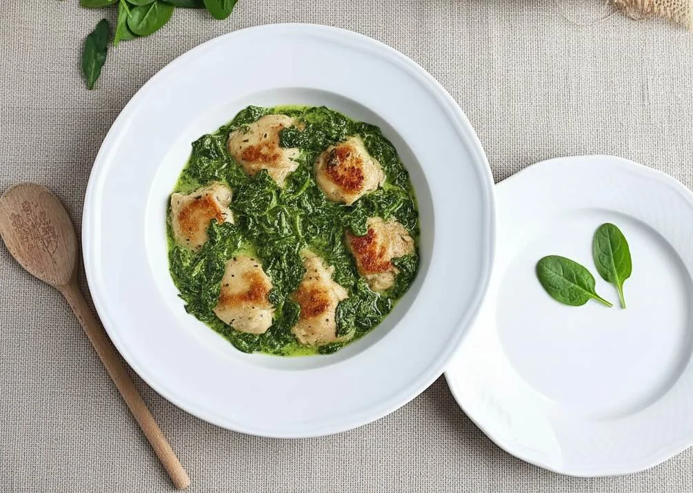 Cuisses de poulet sauce crémeuse épinards-champignons