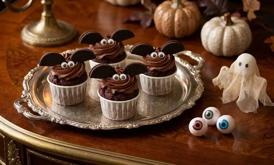 Cupcakes d’Halloween décorés en chauves-souris