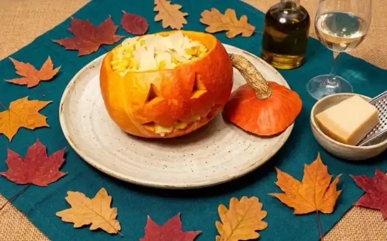 Potimarron d’Halloween farci d’un risotto crémeux