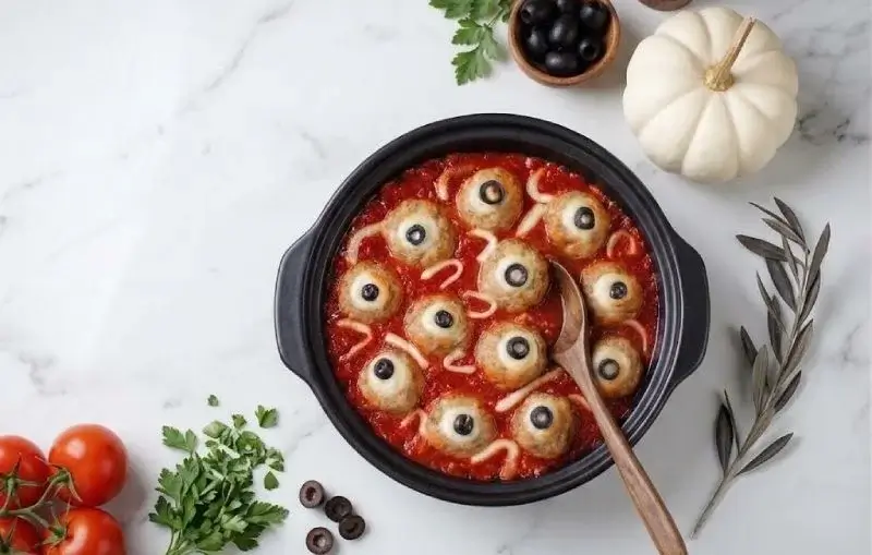 Yeux monstrueux à la sauce tomate pour Halloween